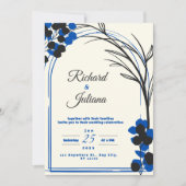 weiße Hochzeitseinladung mit blauen Blumen Einladung (Vorderseite)