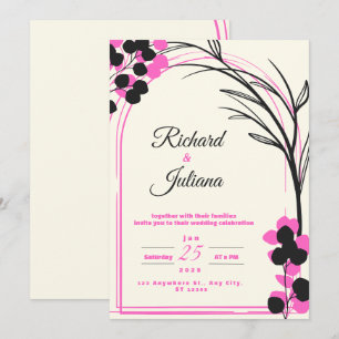 weiße Hochzeitseinladung mit rosa Blume Einladung