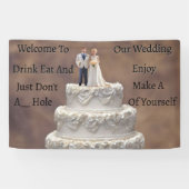 weiße Hochzeitskuchen mit Bridal-Paar, Banner (Horizontal)