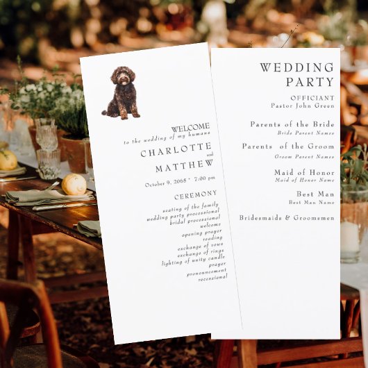 Weiße Hochzeitsprogramm für Haustiere