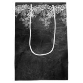 Weiße Hochzeitsstrecke auf Leder Mittlere Geschenktüte (Rückseite)