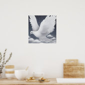 Weiße Hochzeitstaube in Wolken Poster (Küche)