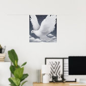 Weiße Hochzeitstaube in Wolken Poster (Heimbüro)