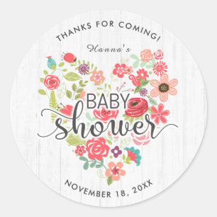 Weiße Holz-Blumen-Herz Mädchen Baby Shower Danke Runder Aufkleber