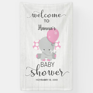 Weiße Holz & Rosa Elefant Baby Shower Willkommen Banner