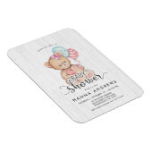Weiße Holz-Teddybär-Mädchen-Baby-Shower-Einladung Magnet (Rechte Seite)