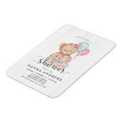 Weiße Holz-Teddybär-Mädchen-Baby-Shower-Einladung Magnet (Linke Seite)