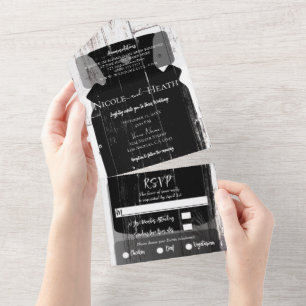 Weiße Holzbauernhof Pitcher Barn Wedding All In One Einladung