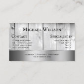 Weiße Holzböden Holzkörner Silberdekor Grenzen Visitenkarte (Rückseite)