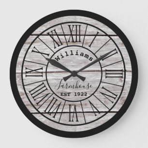 Weiße hölzerne Bauernhaus-Familienname-große Uhr