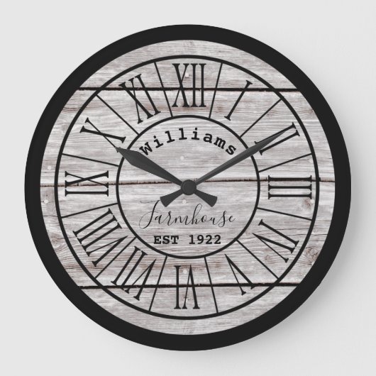 Weiße hölzerne Bauernhaus-Familienname-große Uhr (Vorderseite)