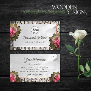 Weiße Holzkörnchen Rosen Naturbaum Bark Logo Visitenkarte