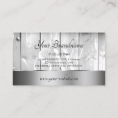 Weiße Holzplatten Holzkörner und Monogramm-Silber Visitenkarte (Rückseite)