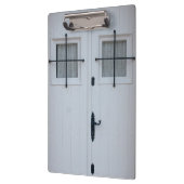 Weiße Holztür mit schwarzen Schmiedeeisen-Stangen Klemmbrett (Links)