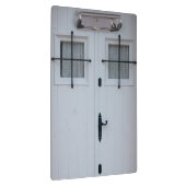 Weiße Holztür mit schwarzen Schmiedeeisen-Stangen Klemmbrett (Rechts)