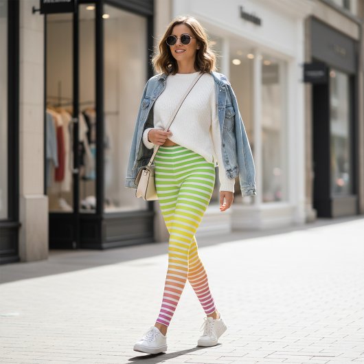 Weiße horizontale Streifen auf einem pastellfarben Leggings