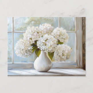 Weiße Hortensie, Cottage Core, Vintage-Stil Postkarte