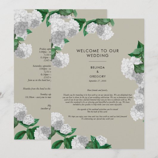 Weiße Hortensien-Blumen-Hochzeitsplan Programm (Vorne/Hinten)
