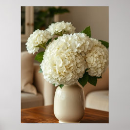 Weiße Hortensien-Blumenstrauß in Vase – Elegante B Poster