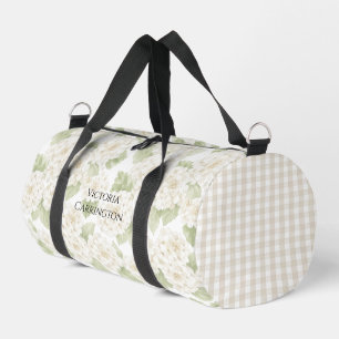Weiße Hortensien Gingham Vintage-Duffel-Tasche Duffle Bag