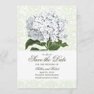 Weiße Hortensien Hochzeitseinladung Vintage Save The Date