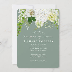 Weiße Hortensien-Sage-Rundum-Hochzeit Einladung