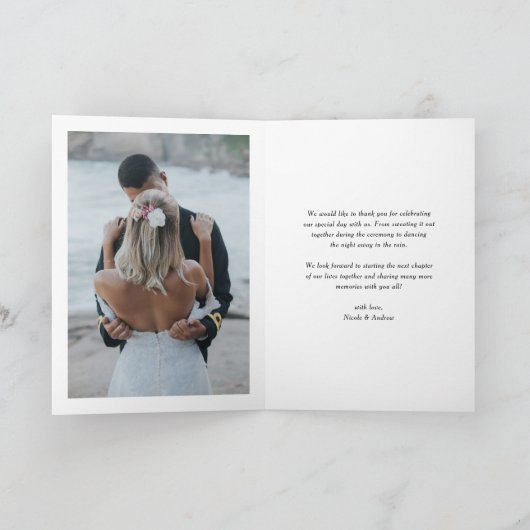 Weiße Hübsche Kalligraphie Moderne Hochzeit des Fo Dankeskarte (Innenseite)