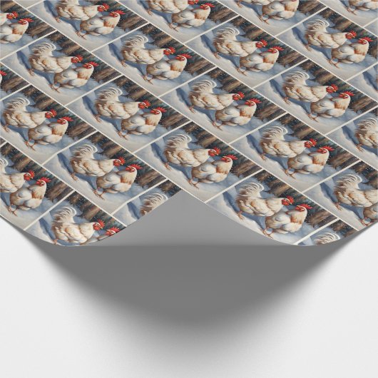 Weiße Hühner im Schnee Geschenkpapier (Ecke)