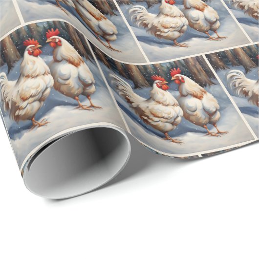 Weiße Hühner im Schnee Geschenkpapier (Rolleneckpunkt)