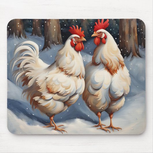 Weiße Hühner im Schnee Mousepad (Vorne)