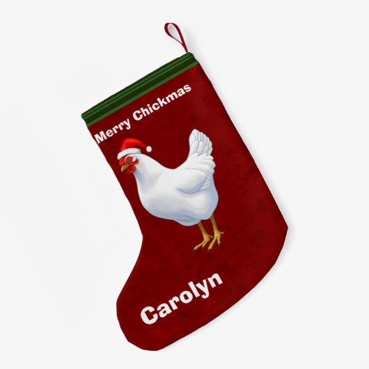 Weiße Hühner in der Weihnachtsmannmütze Frohe Chic Kleiner Weihnachtsstrumpf (Rückseite (Hängend))