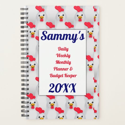 Weiße Hühner / Rooster Haushalt Planer (Vorderseite)