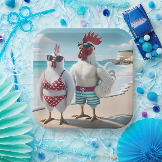 Weiße Hühner tragen Swimsumpfe Pappteller (Party)