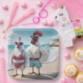 Weiße Hühner tragen Swimsumpfe Pappteller (Party)