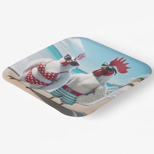 Weiße Hühner tragen Swimsumpfe Pappteller (Gewinkelt)