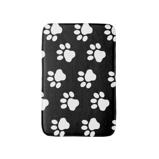 Weiße Hunde-Katzenpaw-Drucke auf Schwarz Badematte (Vorderseite Vertikal)