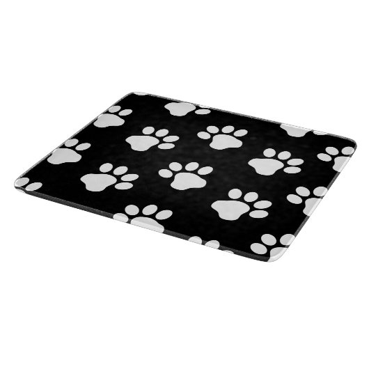 Weiße Hunde-Katzenpaw-Drucke auf Schwarz Schneidebrett (Ecke)