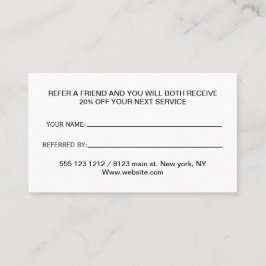 Weiße Hundekuh auf schwarzem Pet Grooming Service Empfehlungskarte