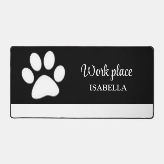 Weiße Hundekuh auf schwarzem Pet Grooming Service Schreibtischunterlage (Vorderseite)