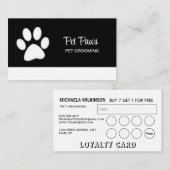 Weiße Hundekuh auf schwarzem Pet Grooming Service Treuekarte (Vorne/Hinten)