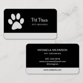 Weiße Hundekuh auf schwarzem Pet Grooming Service Visitenkarte