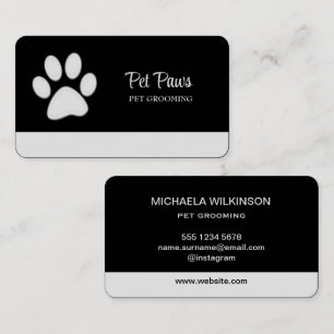 Weiße Hundekuh auf schwarzem Pet Grooming Service Visitenkarte