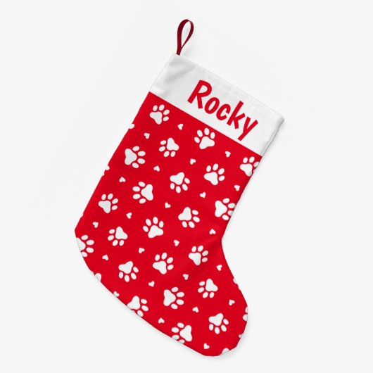 Weiße Hundepapierdrucke und Herz-Muster Kleiner Weihnachtsstrumpf (Vorderansicht (hängend))