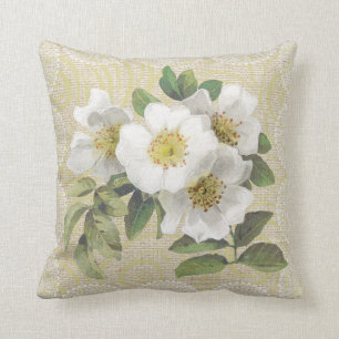 Weiße Hunderosen und Spitzen Blumen vintage Kissen