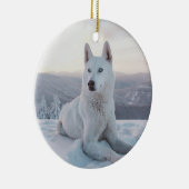 Weiße Husky-Hunde im Schnee Keramik Ornament (Rechts)