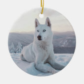 Weiße Husky-Hunde im Schnee Keramik Ornament (Vorne)