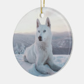 Weiße Husky-Hunde im Schnee Keramik Ornament (Links)
