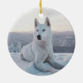 Weiße Husky-Hunde im Schnee Keramik Ornament (Hinten)