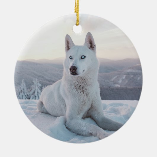 Weiße Husky-Hunde im Schnee Keramik Ornament (Hinten)