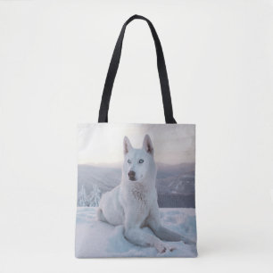 Weiße Husky-Hunde im Schnee Tasche
